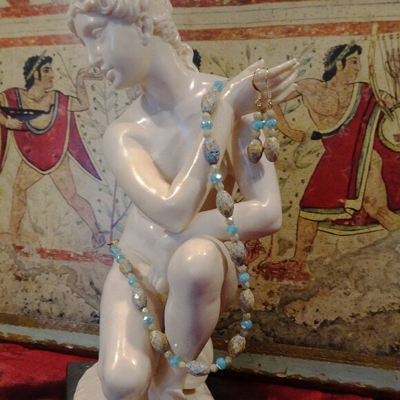 Handmade artisanal necklace & earring set from Czech beads and Austrian crystals - Picture 7 of 9